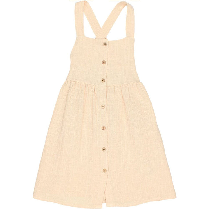 Double Gauze Button Front Cross Back Dungaree Dress - Vanilla Dresses + Skirts Buho 