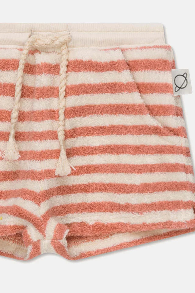 Toweling stripe baby shorts - Coral