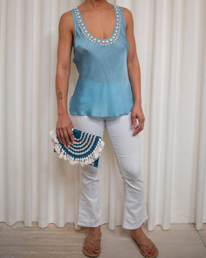 Louise Top - Baltic Sea Blue/White