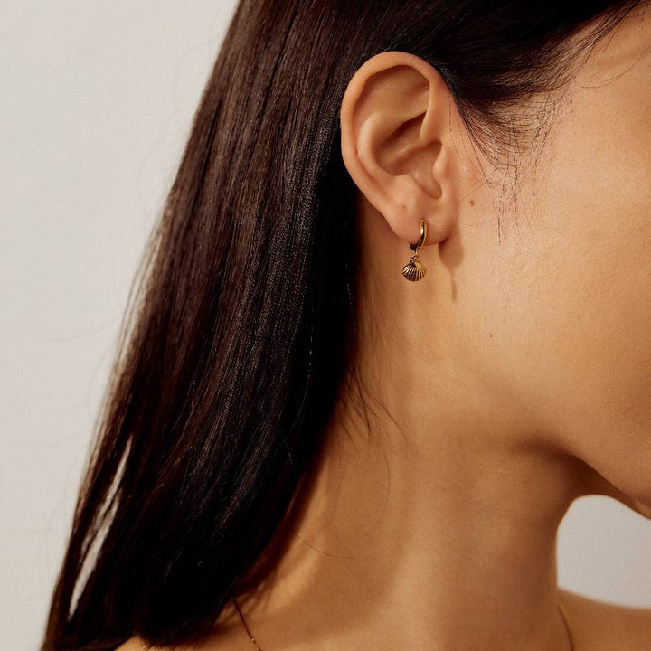 Shell Charm Huggie Drop Hoop Earrings