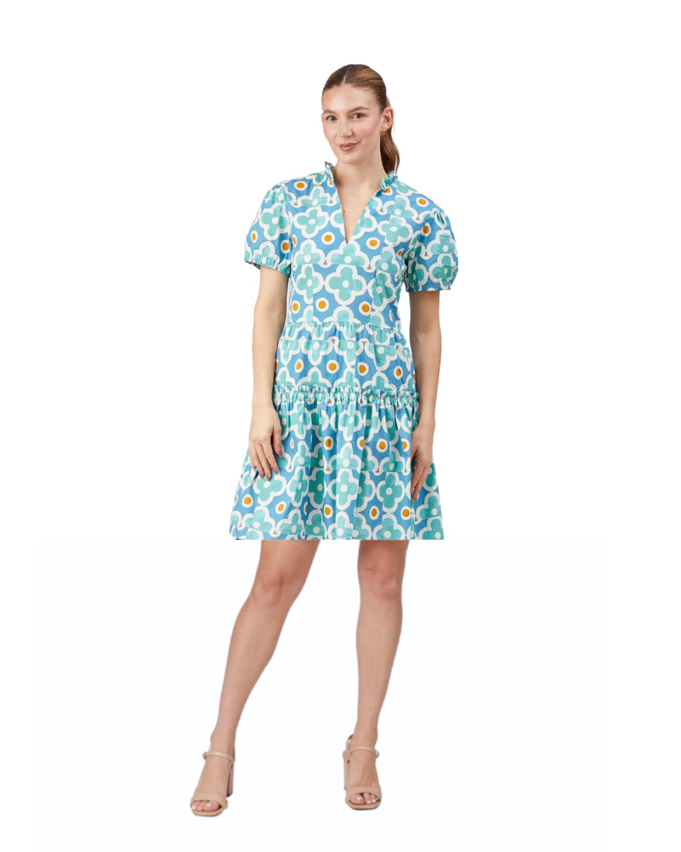 Everly Dress - Aqua Mosaic