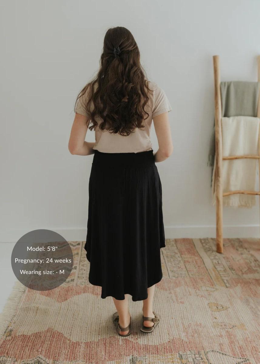 Transitional Smocked Midi Asymmetrical Skirt - Black