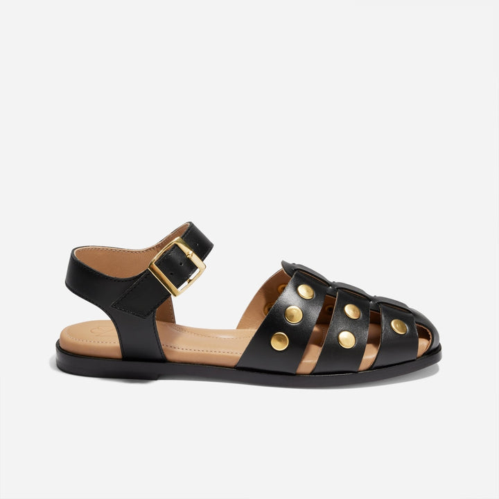 Mira Studded Fisherman Sandal - Black
