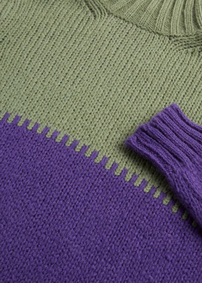 Brushed Cashmere Colorblock Turtleneck - Purple/Green