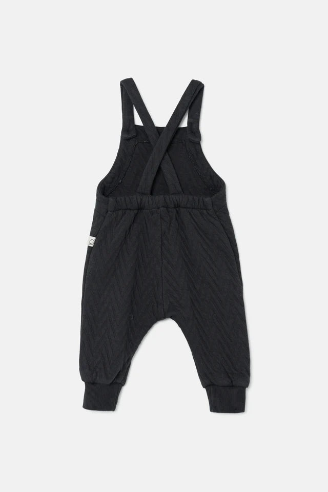Quilted Zigzag Baby Overalls - Dark Grey