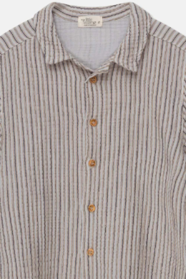 Gauze stripe camp shirt - Soft grey