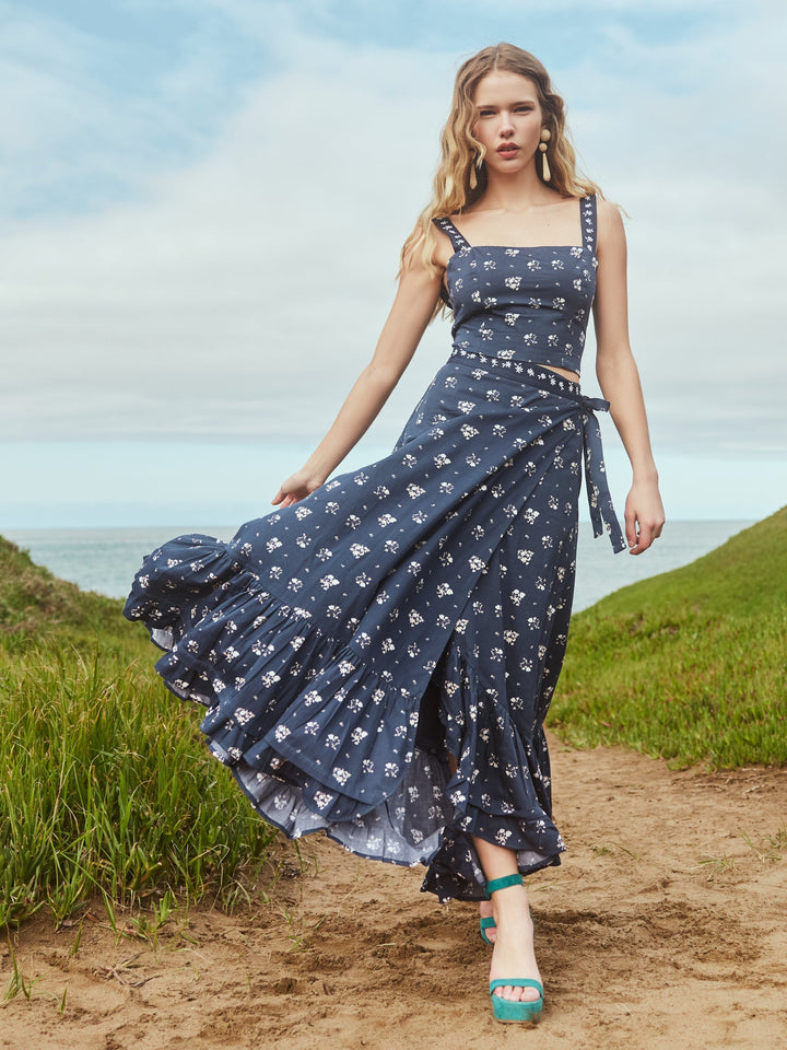 Camila Top - Dark Galaxy Blue/Alabaster Ditsy Floral