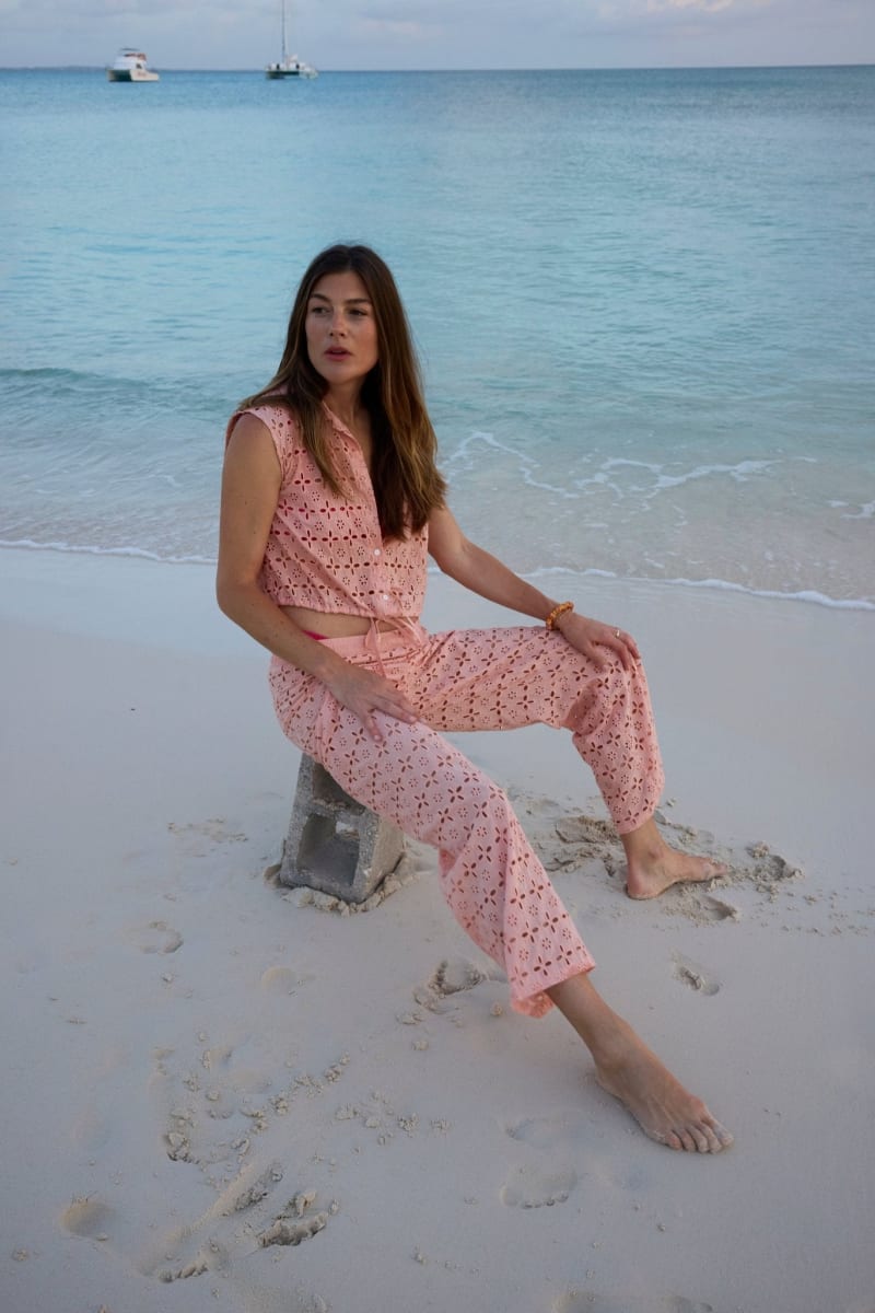 Beth Cotton Eyelet Pant - Blush