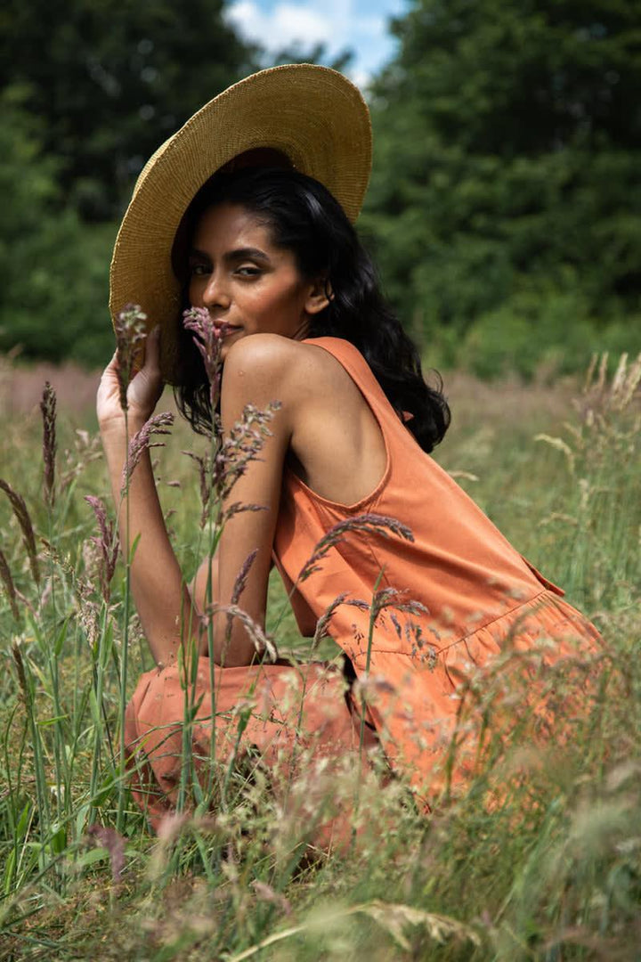 Noelle Organic Cotton Dress - Terracotta and Russet