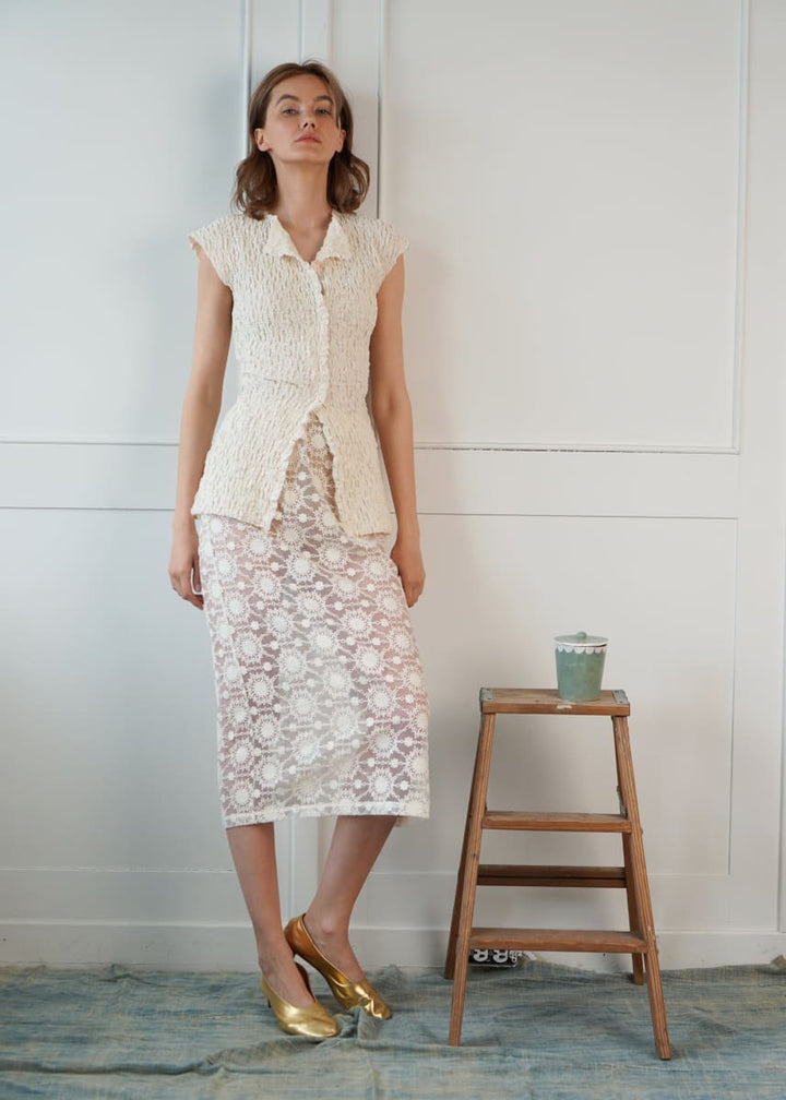 Embroidered Organza Slip Skirt - Ivory