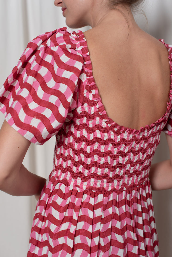 Delilah Dress - Red and Pink Zigzag Stripe