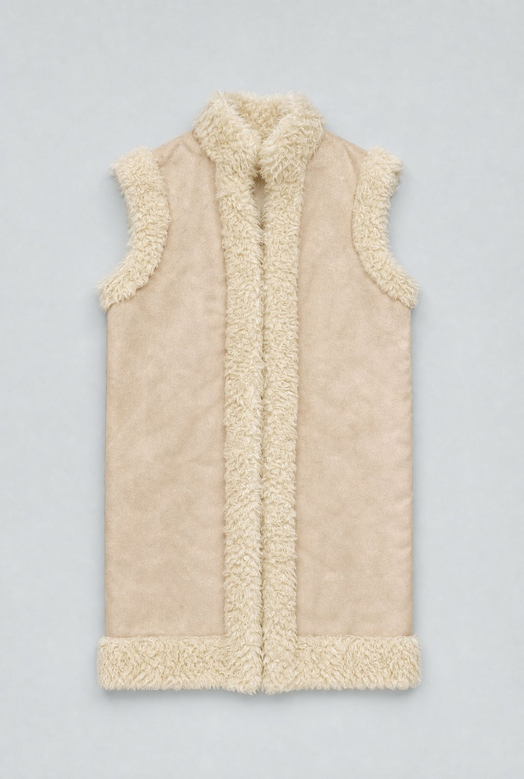 Reversible Faux Shearling Long Vest - Cream