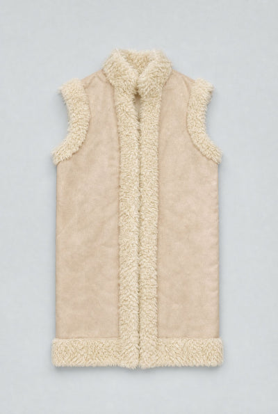 Reversible Faux Shearling Long Vest - Cream