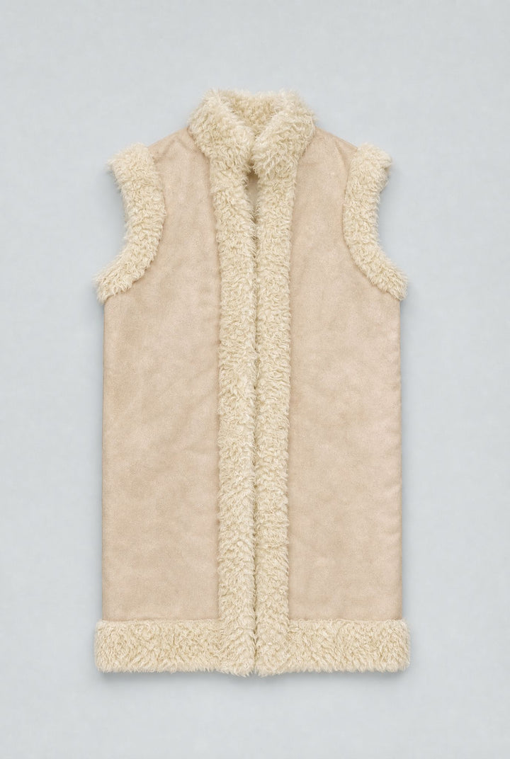 Reversible Faux Shearling Long Vest - Cream