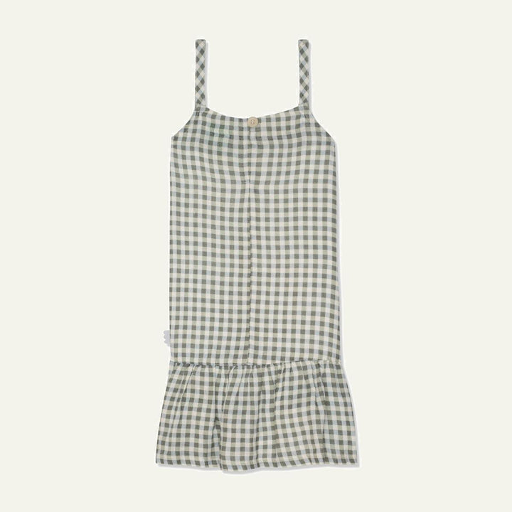 Blue Gingham Linen Kid Dress - Natural/faded Denim