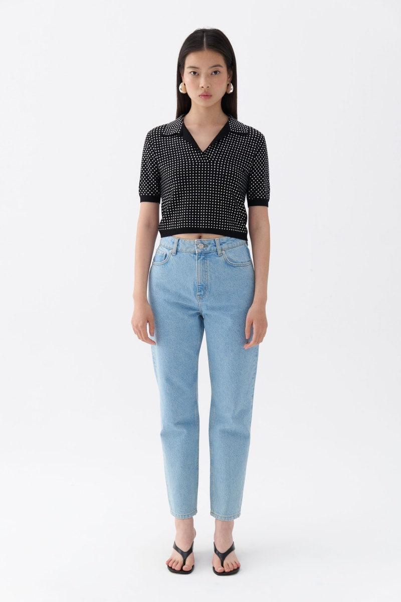 Rhinestone Embroidered Knitwear Top - Black-Silver