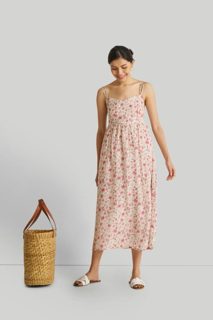 Strappy Gathered Midi Dress - Petal Fusion