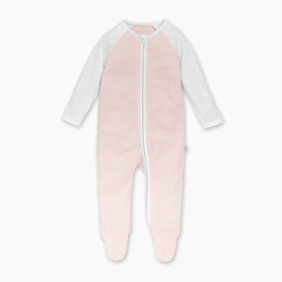 Raglan Sleeve Zip-up Sleepsuit - Blush Stripe Sleepwear Mori