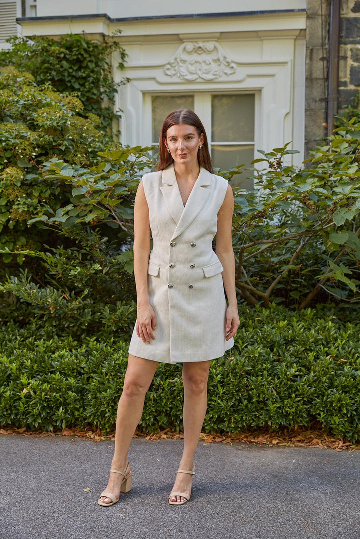 Tiff Double-Breasted Tweed Dress - Cream
