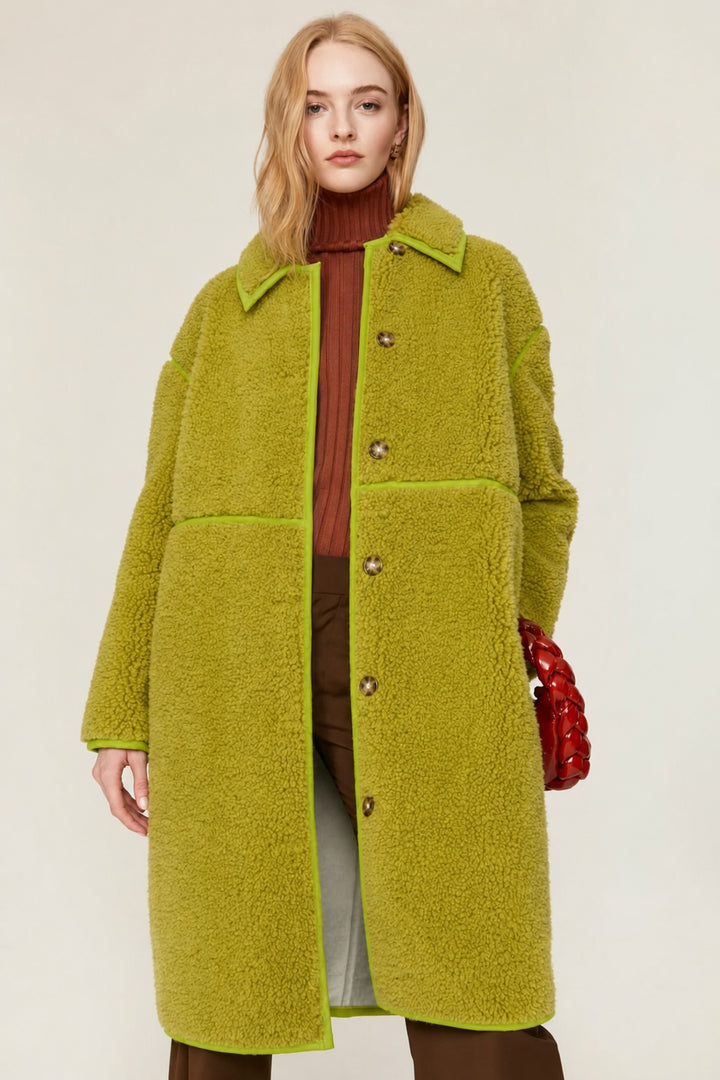 Reversible Faux Shearling Coat - Chartreuse