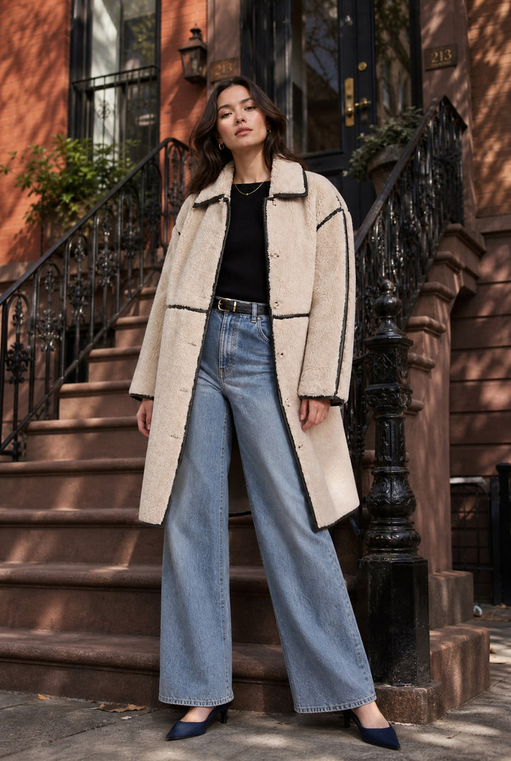 Reversible Faux Shearling Coat - Gray Combo