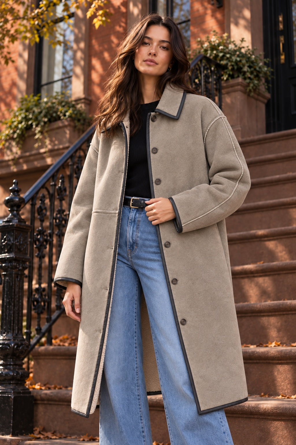 Reversible Faux Shearling Coat - Gray Combo