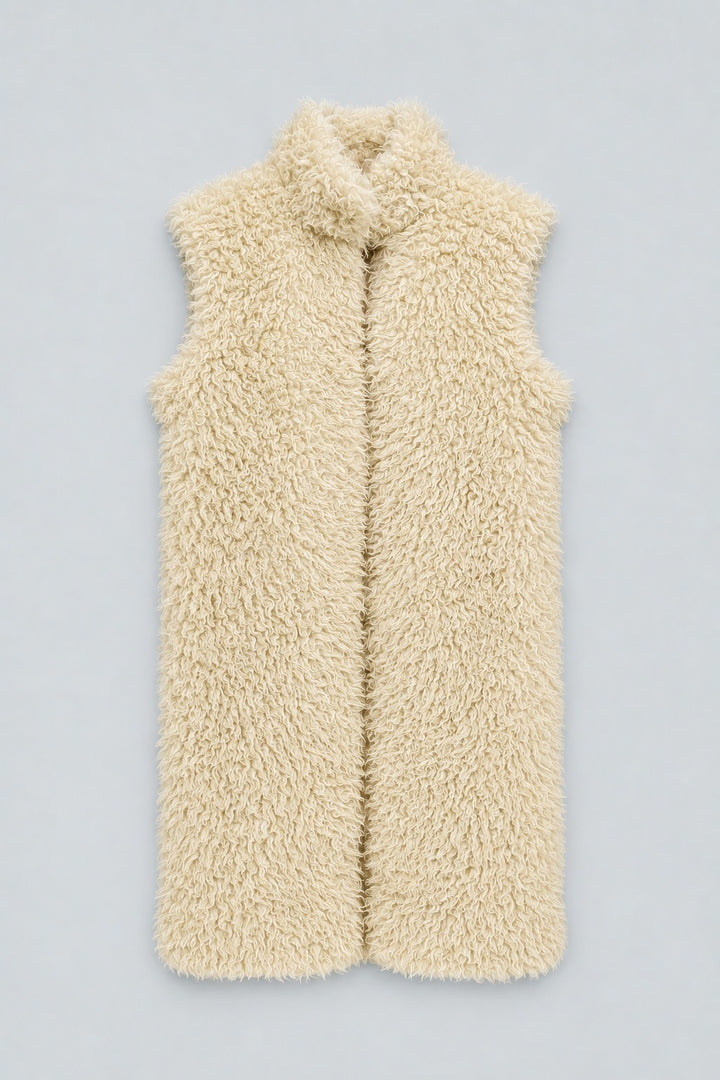 Reversible Faux Shearling Long Vest - Cream