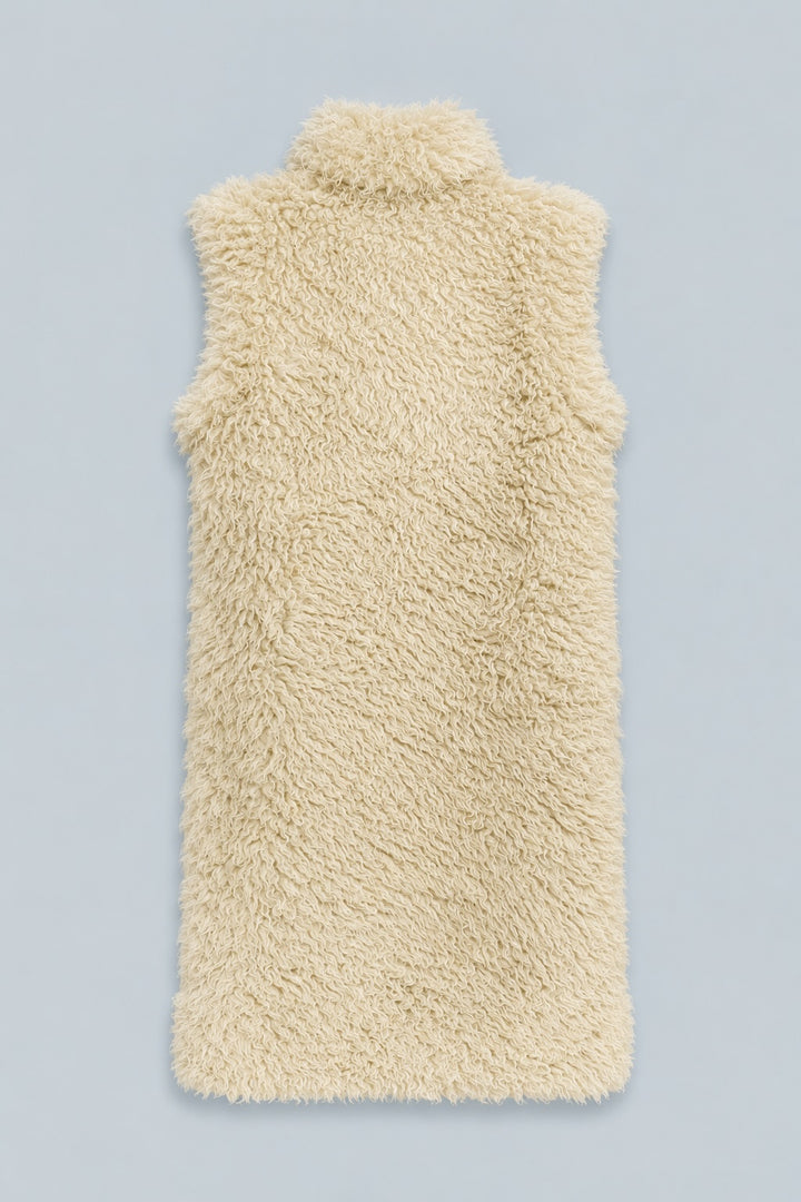 Reversible Faux Shearling Long Vest - Cream