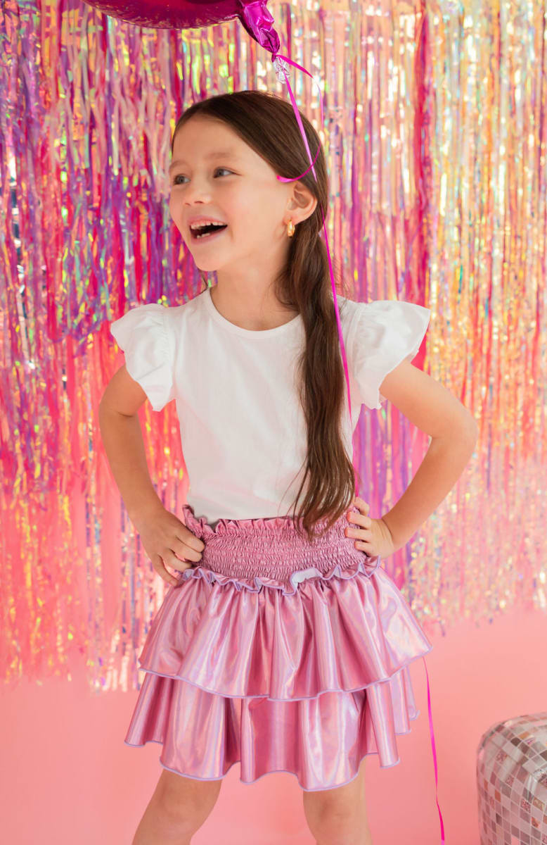 Ruffle Skort - Pink Lamè