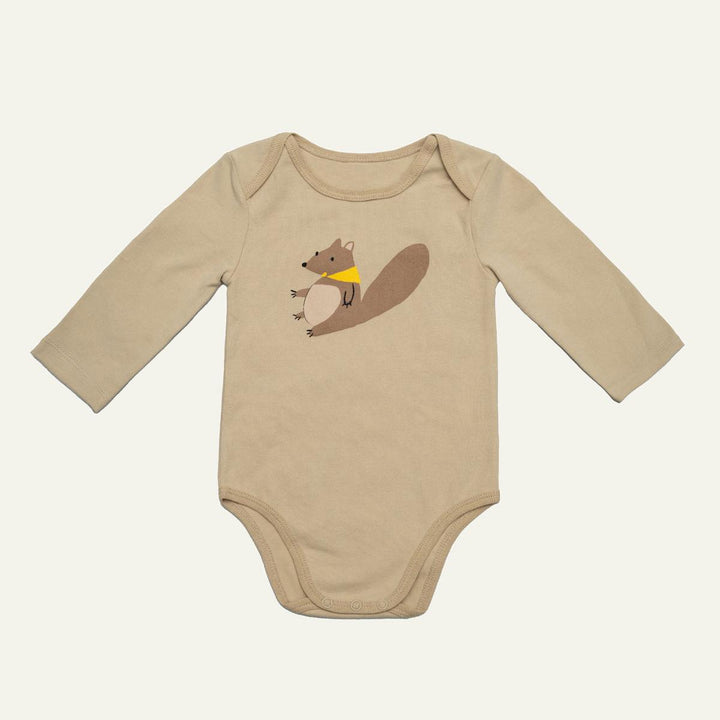 Squirrel Baby Bodysuit - Beige