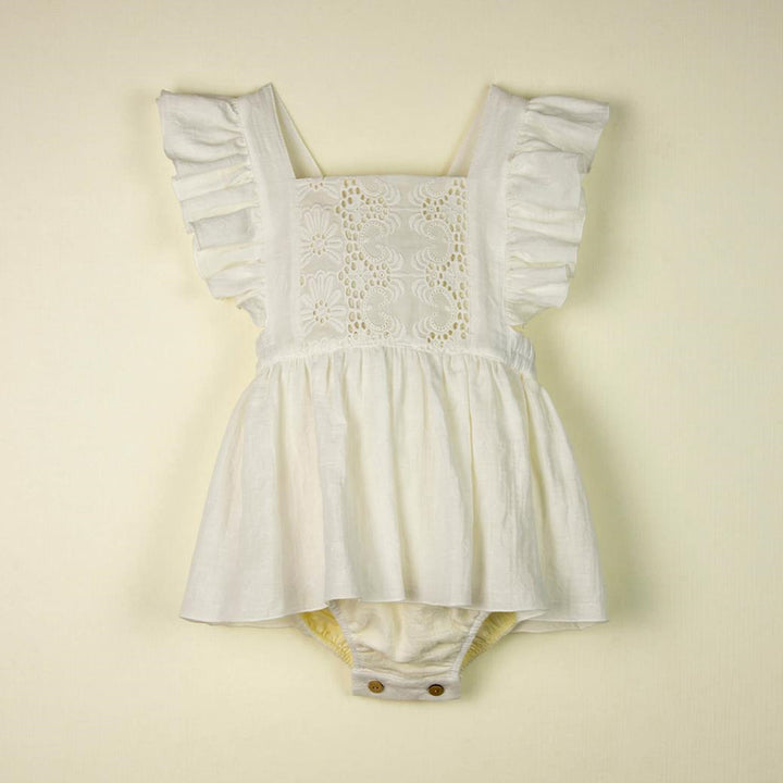 Romper Suit Dress With Bib - White One Pieces Popelin 