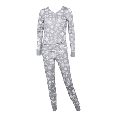 Women's Jogger/Henley Pajama Set - Snowflakes