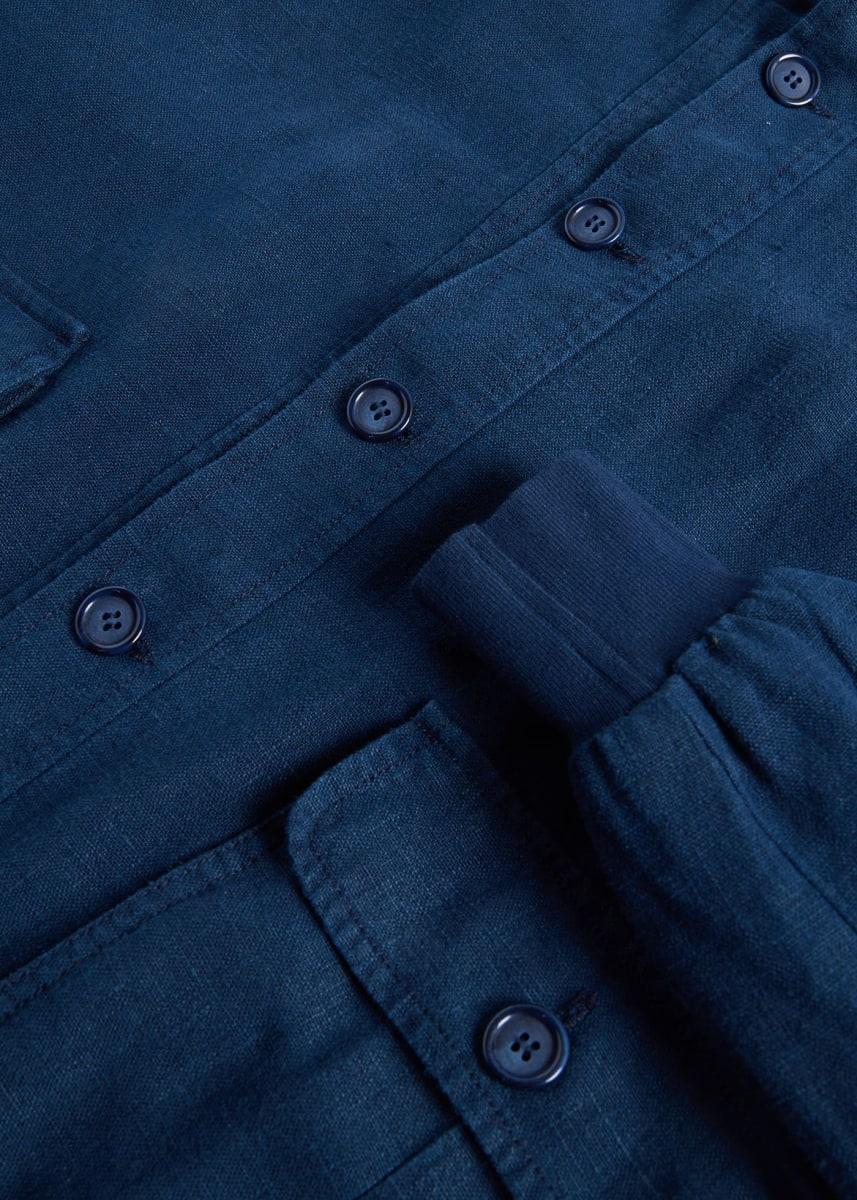 Linen Button Front Bomber Jacket - Navy