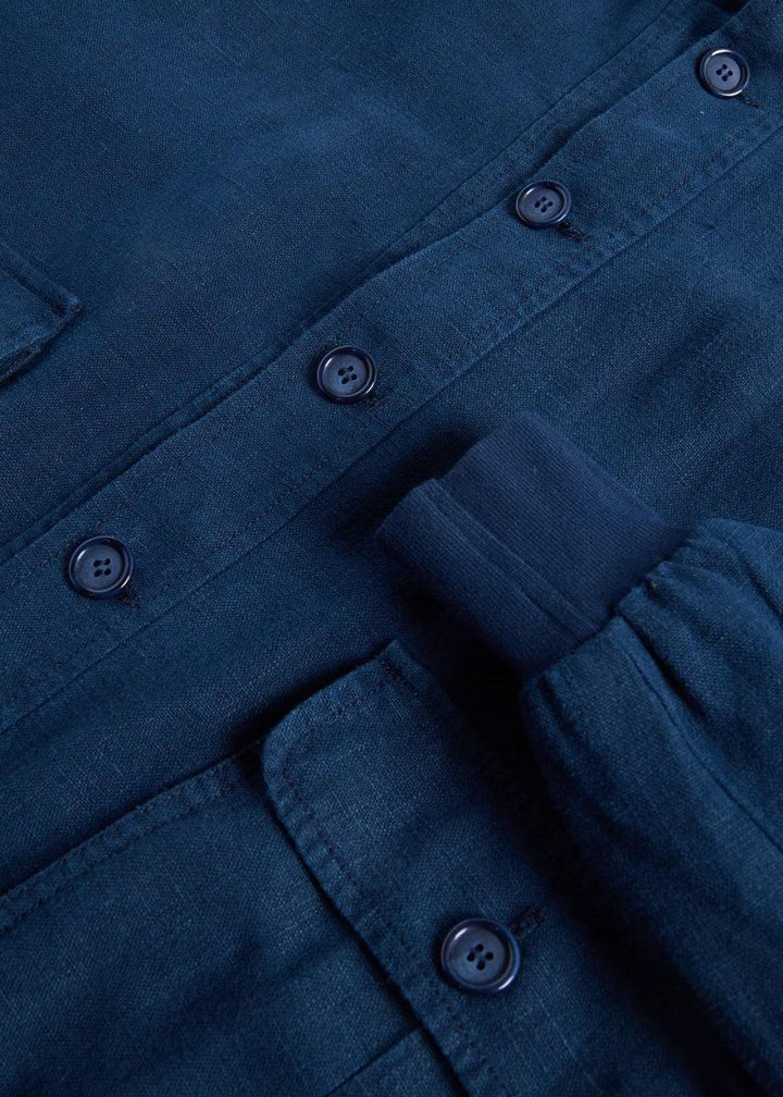Linen Button Front Bomber Jacket - Navy