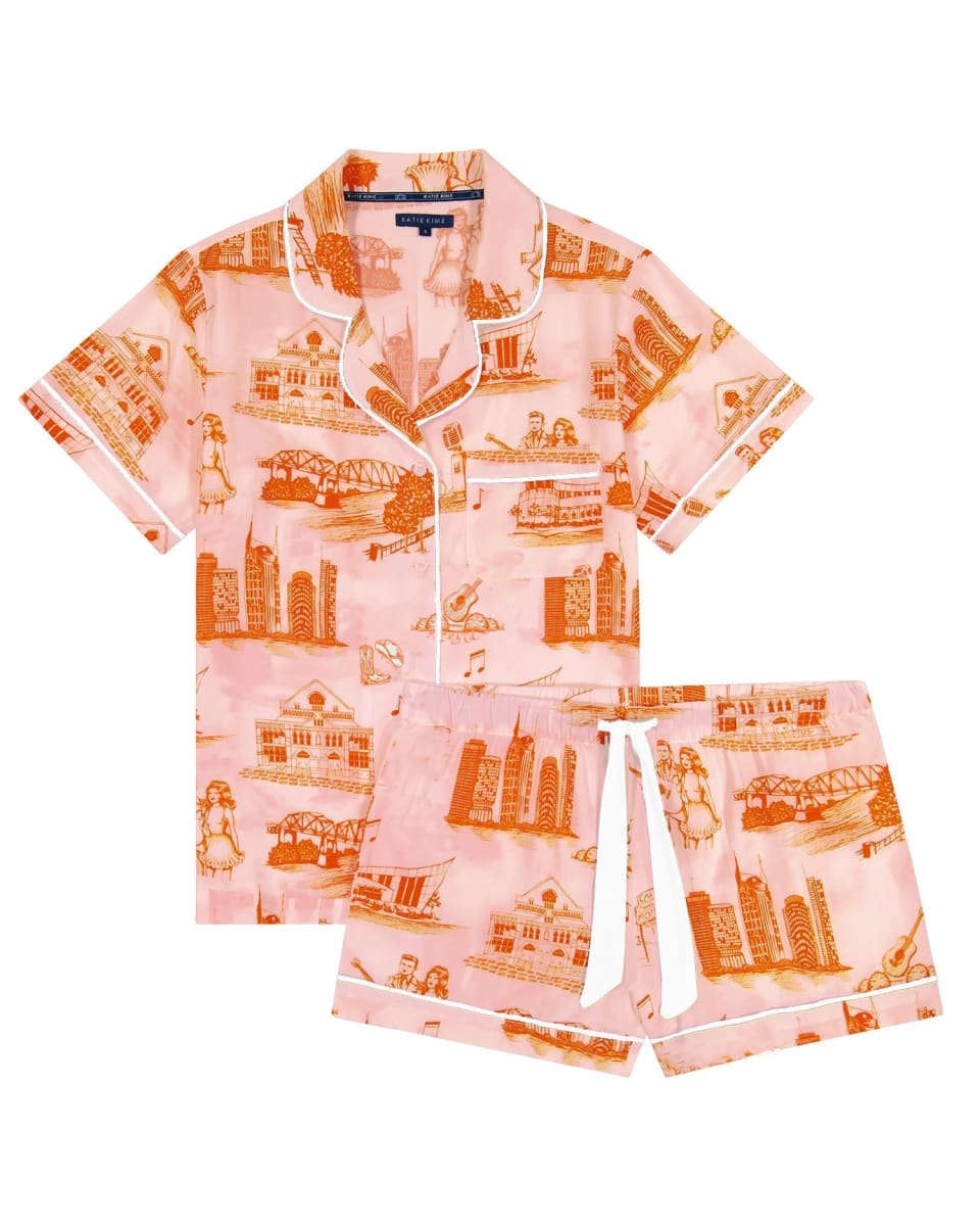 Nashville Toile Pajama Shorts Set - Pink