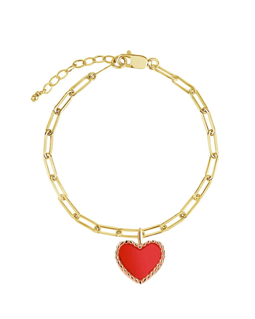 18k gold red heart charm link bracelet