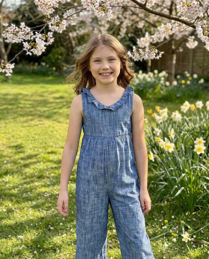 Ruffle Neck Organic Jumpsuit - Chambray