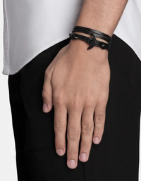 Black Plated Anchor Wrap Leather Bracelet
