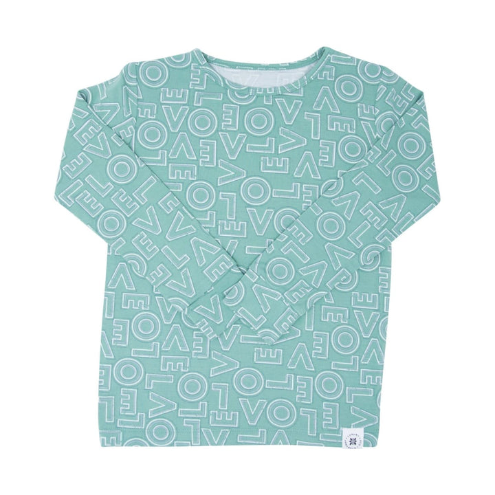 Big Kid Pajama - All You Need Is Love Green