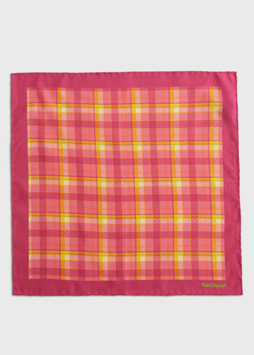 Habotai Silk Plaid Pocket Square - Berry