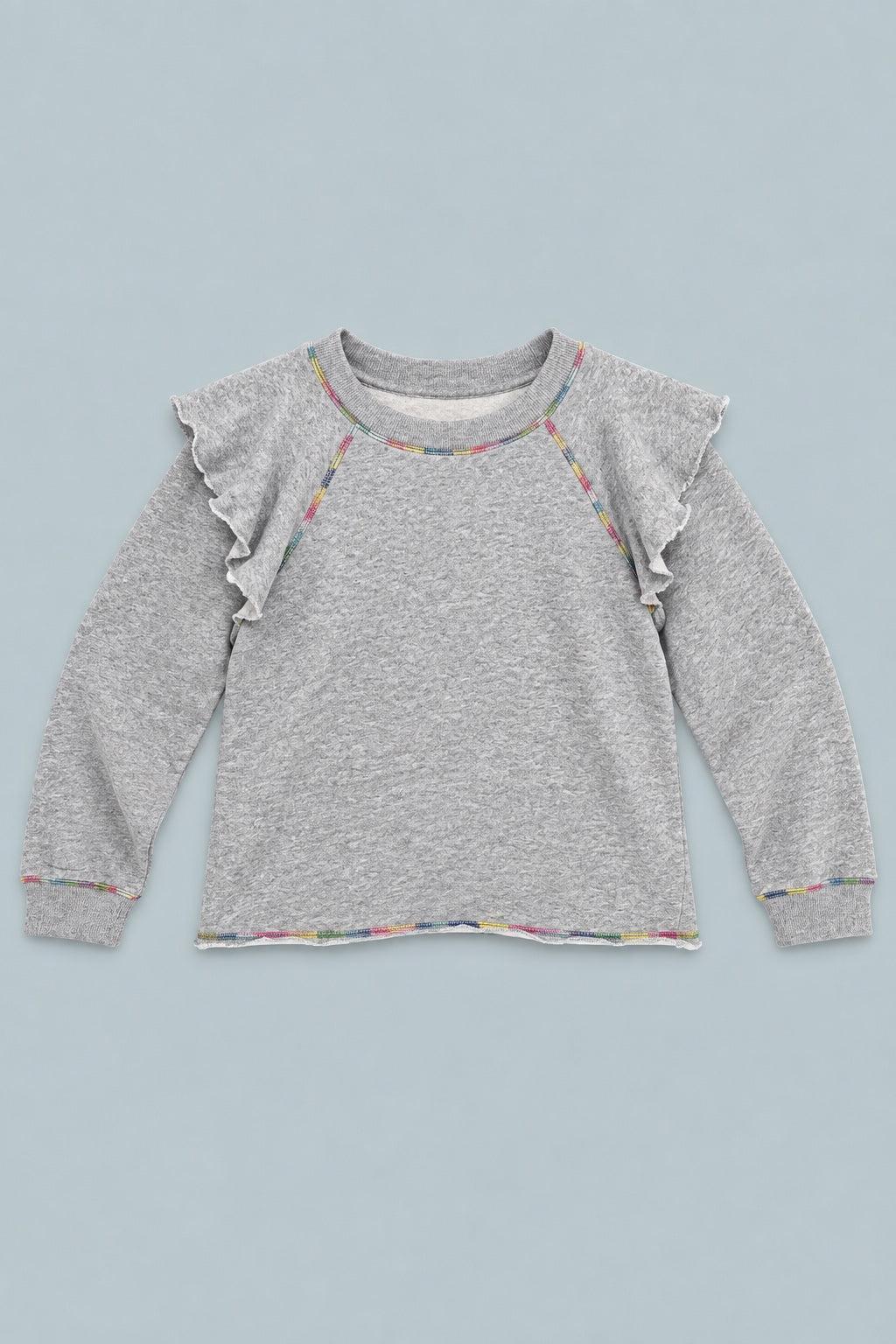 Meghan Ruffle Shoulder Sweatshirt - Gray