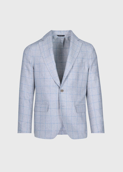 Silk Windowpane Jacket - Silver/Blue - Blazer
