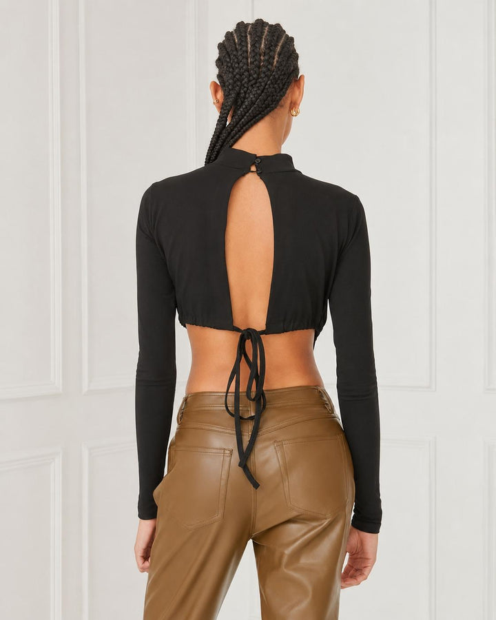 Turtleneck Cut Out Bodysuit - Black