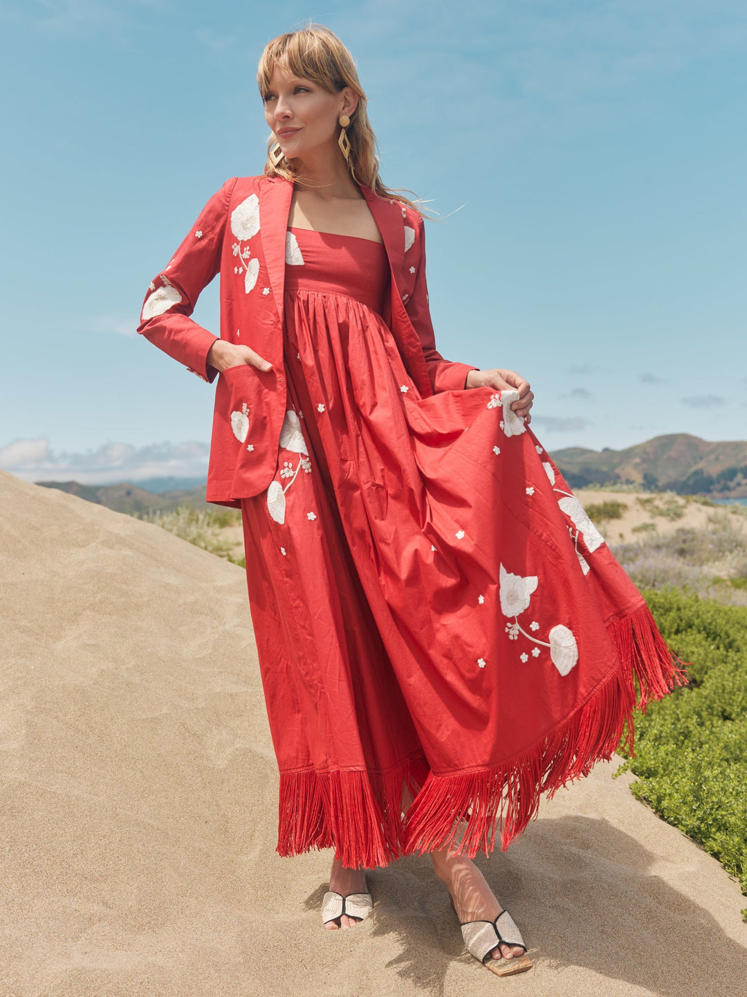 Doris Embroidered Blazer - Venetian Red/Ivory Floral Embroidery