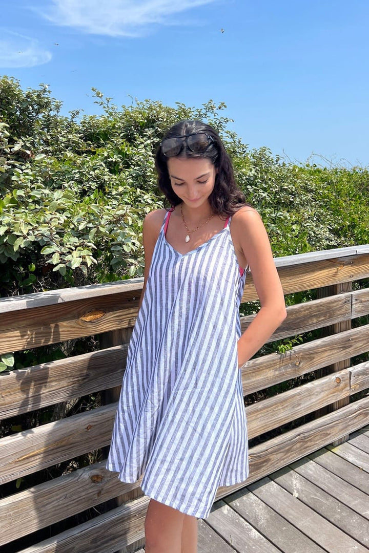 Short Tent Dress - Striped Linen