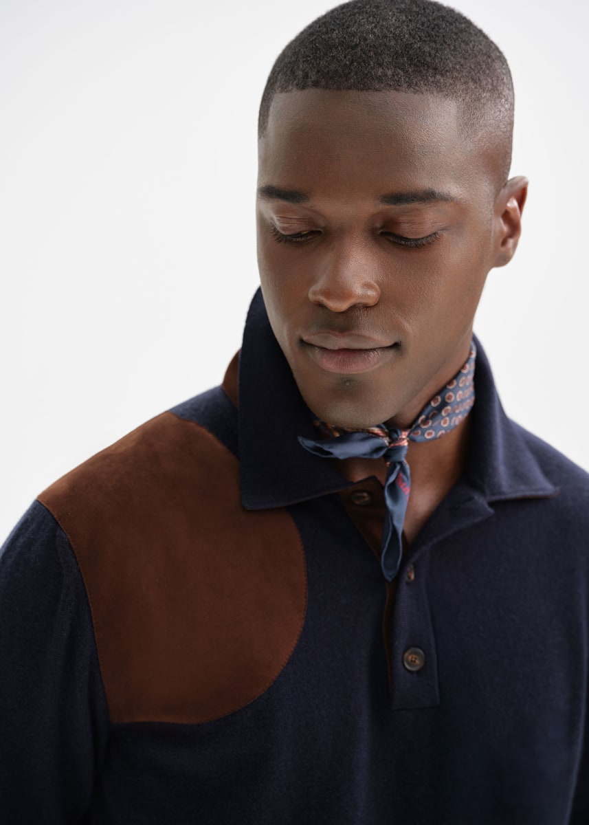 Suede Knit Polo - Navy