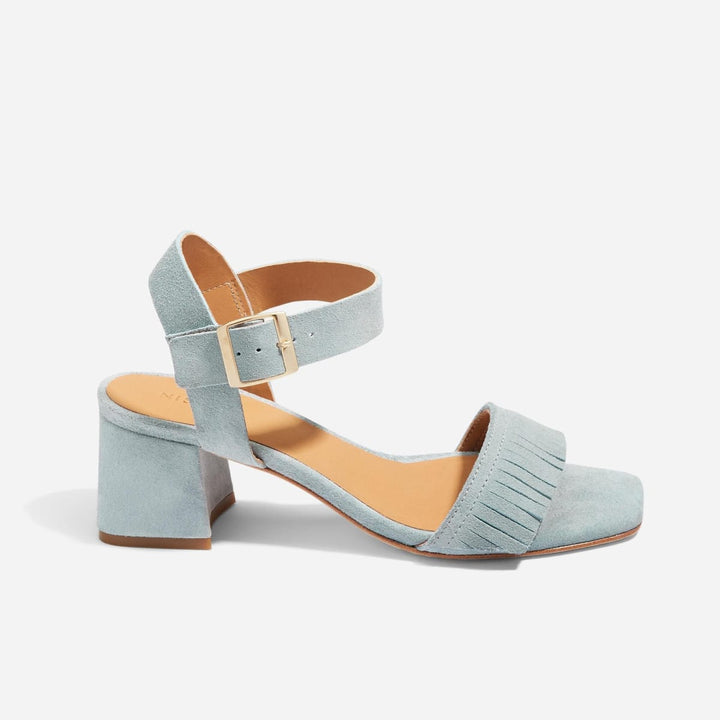 Stella Fringe Heel Sandal - Dusty Blue Suede