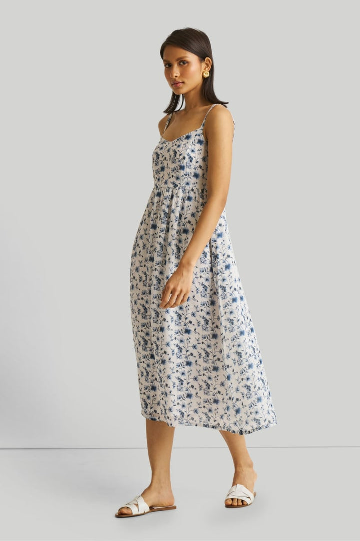 Strappy Gathered Floral Midi Dress - Wisteria Whimsy