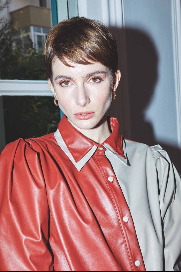 Mara Asymmetric Vegan Leather Shirt