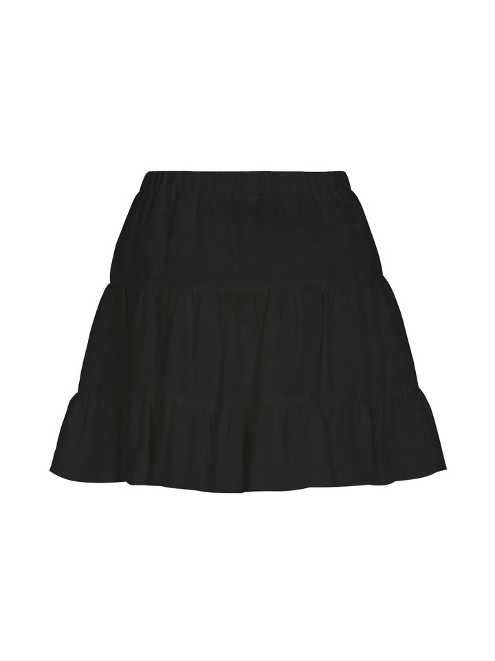 Tiered Mini Linen Skirt - Black